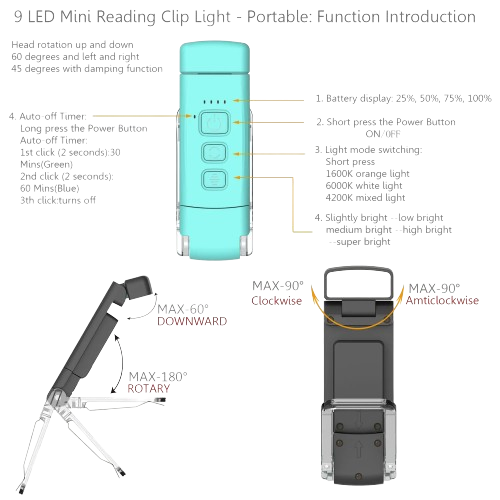 LED Rechargeable Book Reading Clip Light