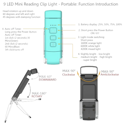 LED Rechargeable Book Reading Clip Light